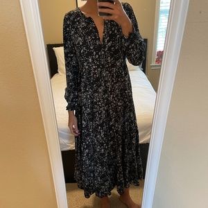Zara Black and White Floral Print Maxi Dress
